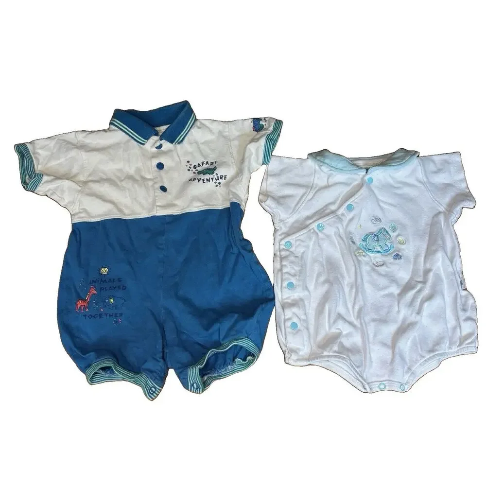 VTG 90s Baby B'gosh & Little Me Romper Lot 6-9M Safari Polo Bubble jumpsuit